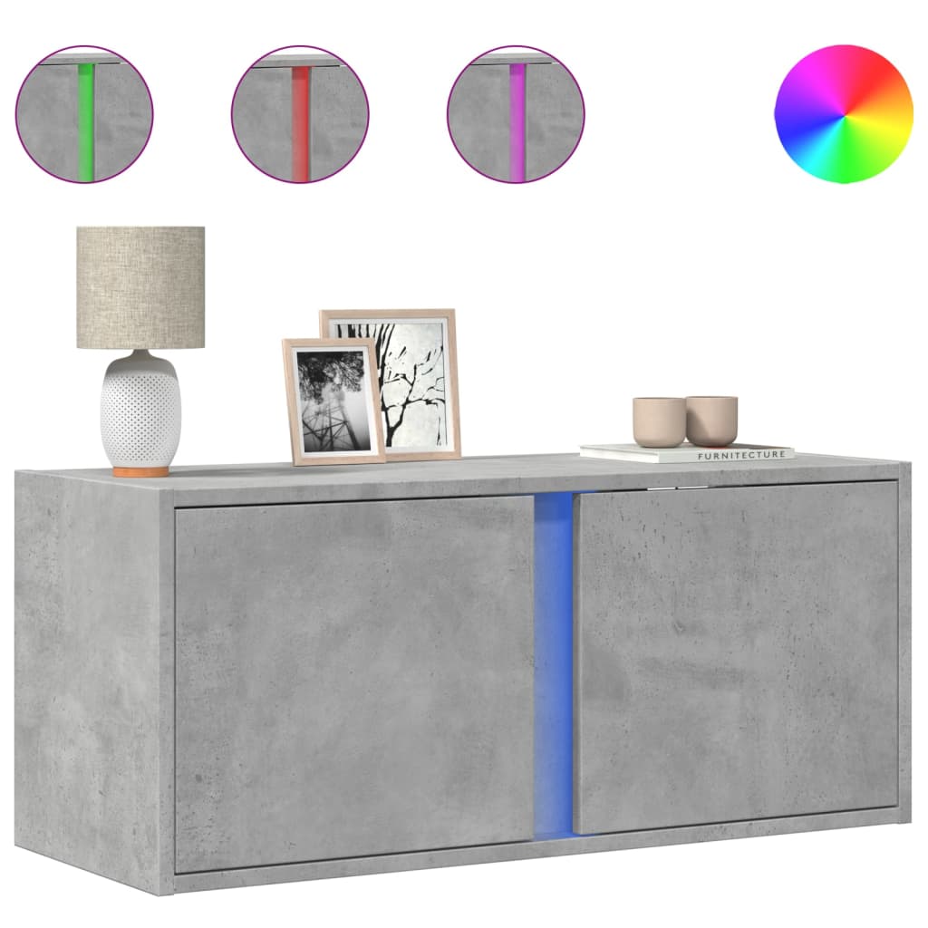 Meuble TV mural avec lumières LED gris béton 80x31x35 cm - XIOS
