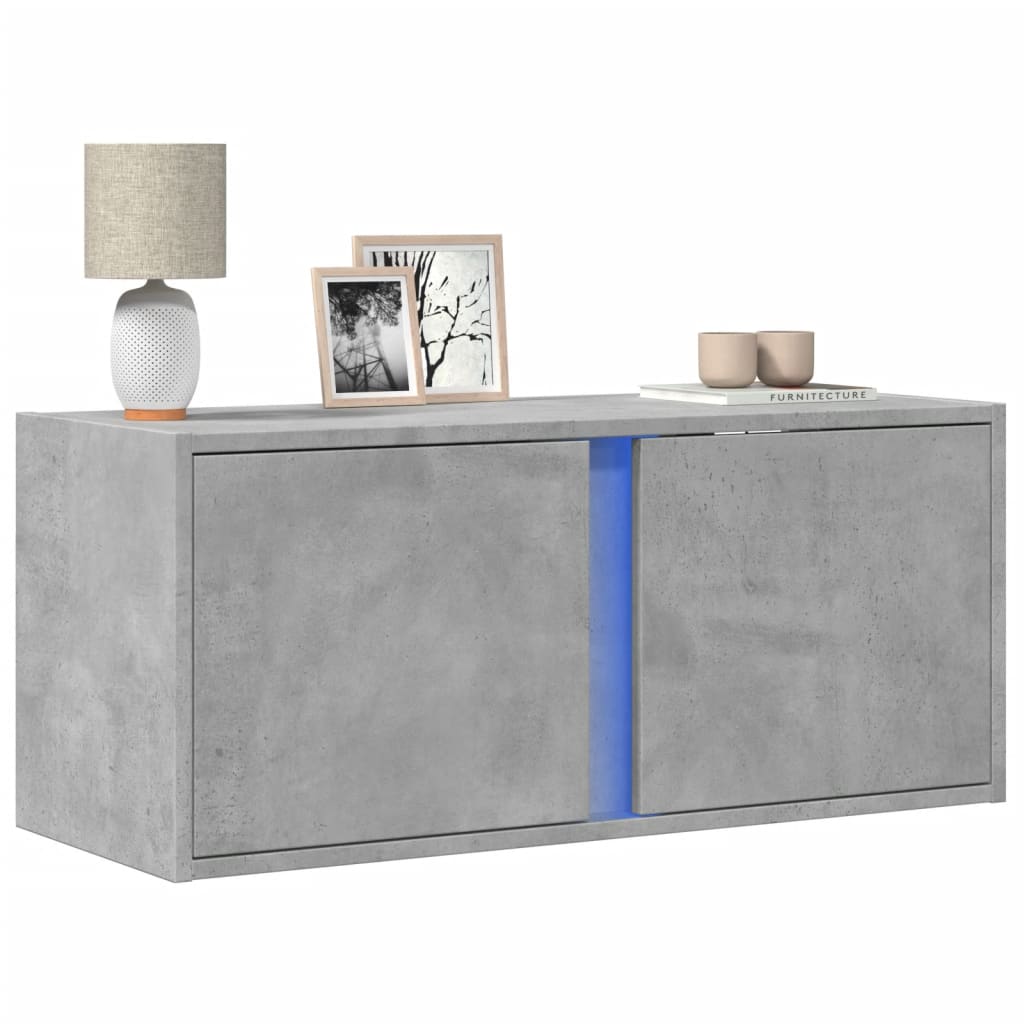 Meuble TV mural avec lumières LED gris béton 80x31x35 cm - XIOS
