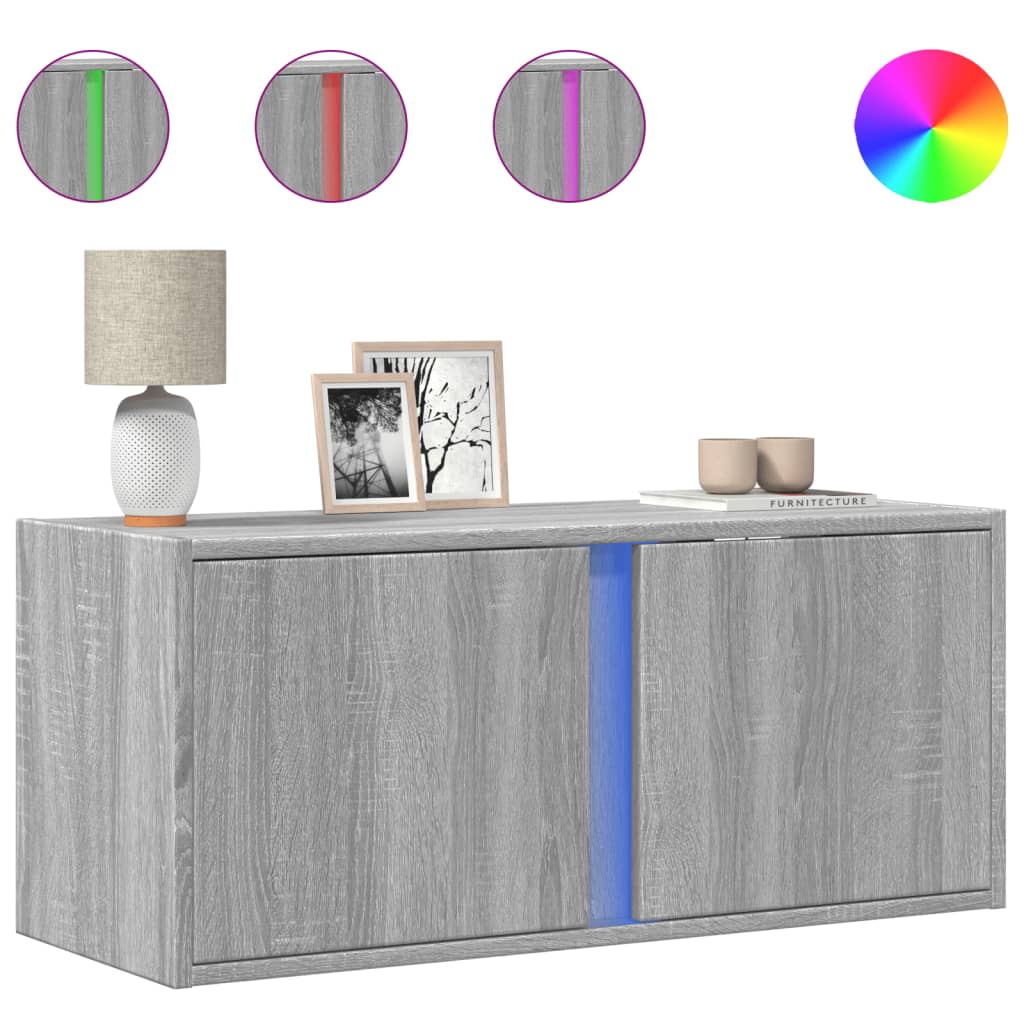 Meuble TV mural avec lumières LED sonoma gris 80x31x35 cm - XIOS