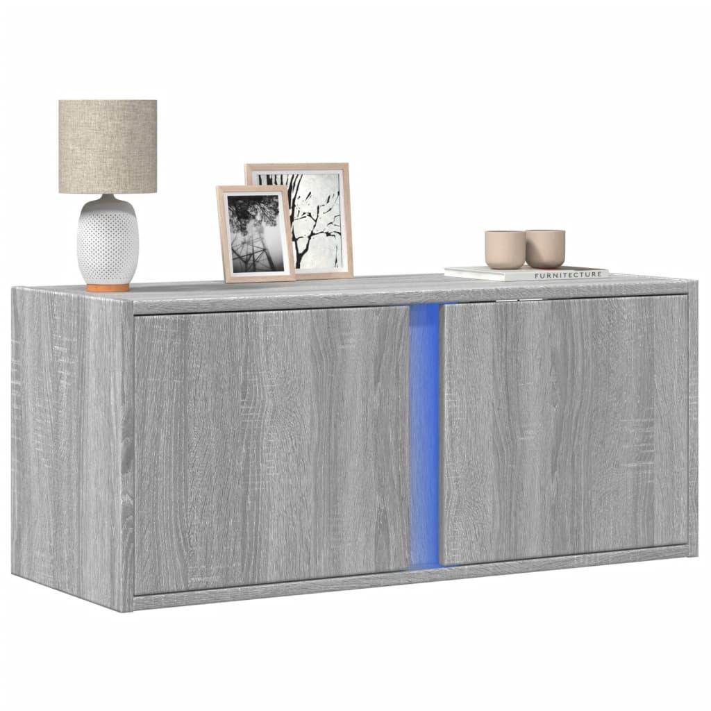 Meuble TV mural avec lumières LED sonoma gris 80x31x35 cm - XIOS
