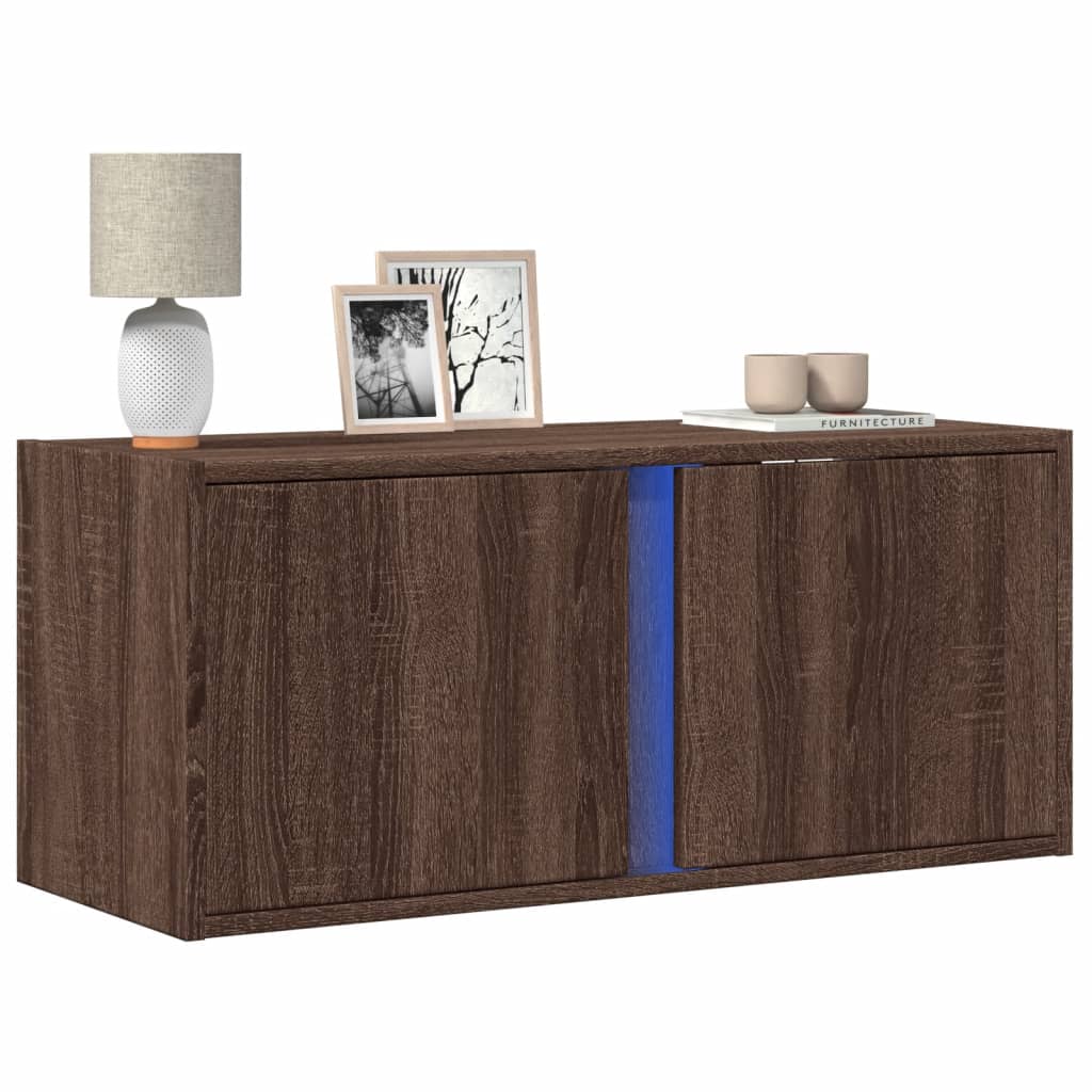Meuble TV mural avec lumières LED chêne marron 80x31x35 cm - XIOS