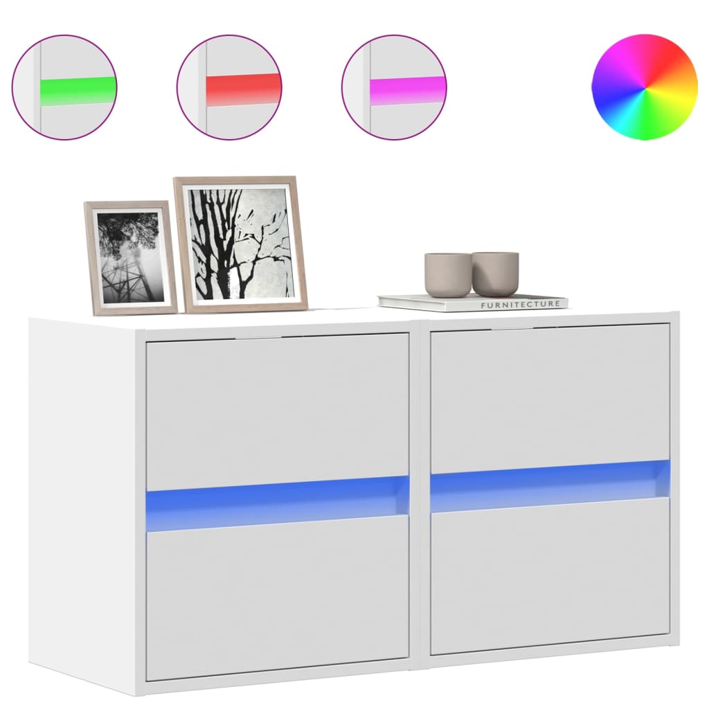Meubles TV muraux avec lumières LED 2 pcs blanc 41x31x45 cm - XIOS