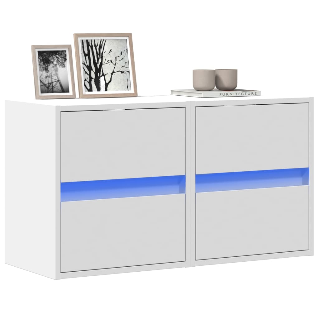 Meubles TV muraux avec lumières LED 2 pcs blanc 41x31x45 cm - XIOS