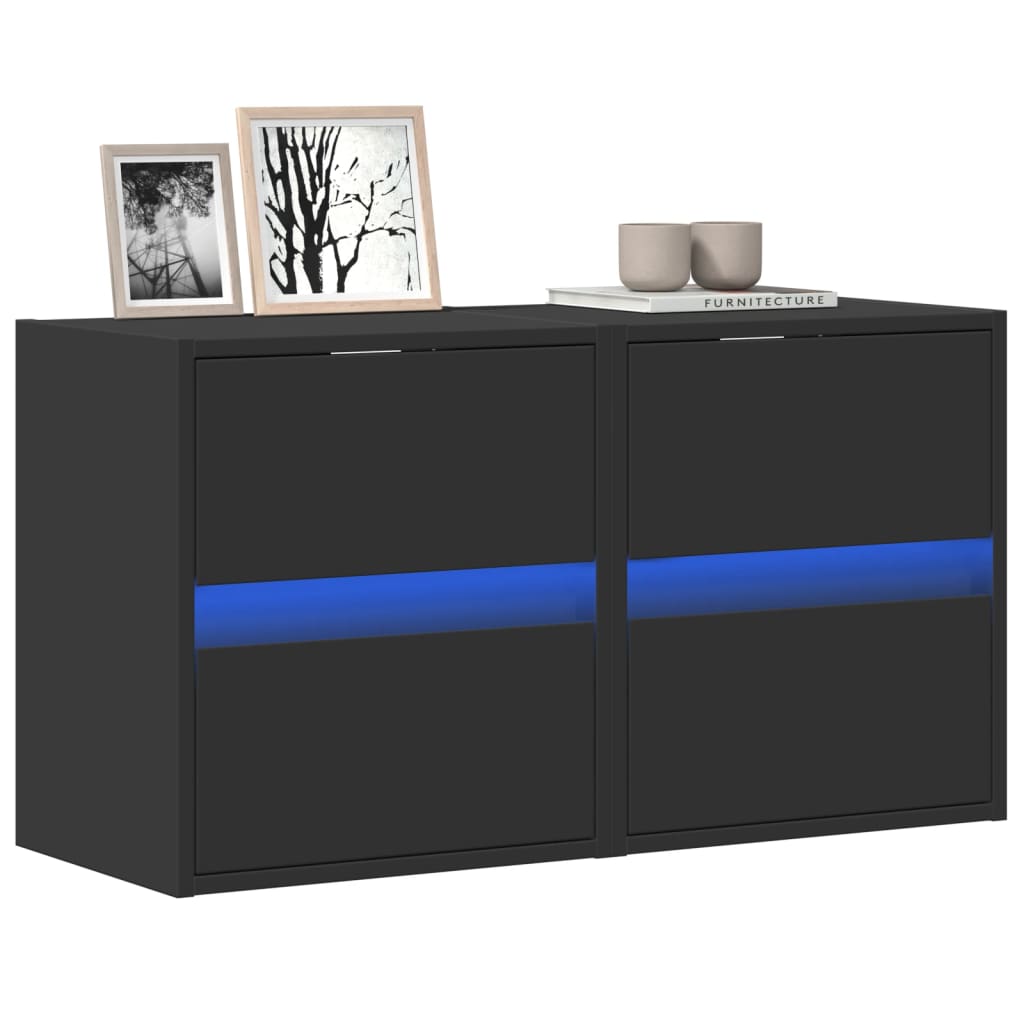 Meubles TV muraux avec lumières LED 2 pcs noir 41x31x45 cm - XIOS