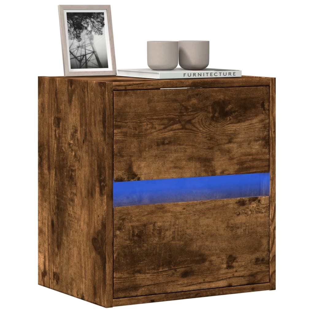 Meuble TV mural avec lumières LED chêne fumé 41x31x45 cm - XIOS