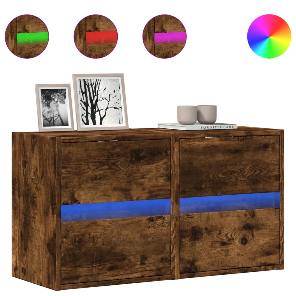 Meubles TV muraux et lumières LED 2 pcs chêne fumé 41x31x45 cm - XIOS