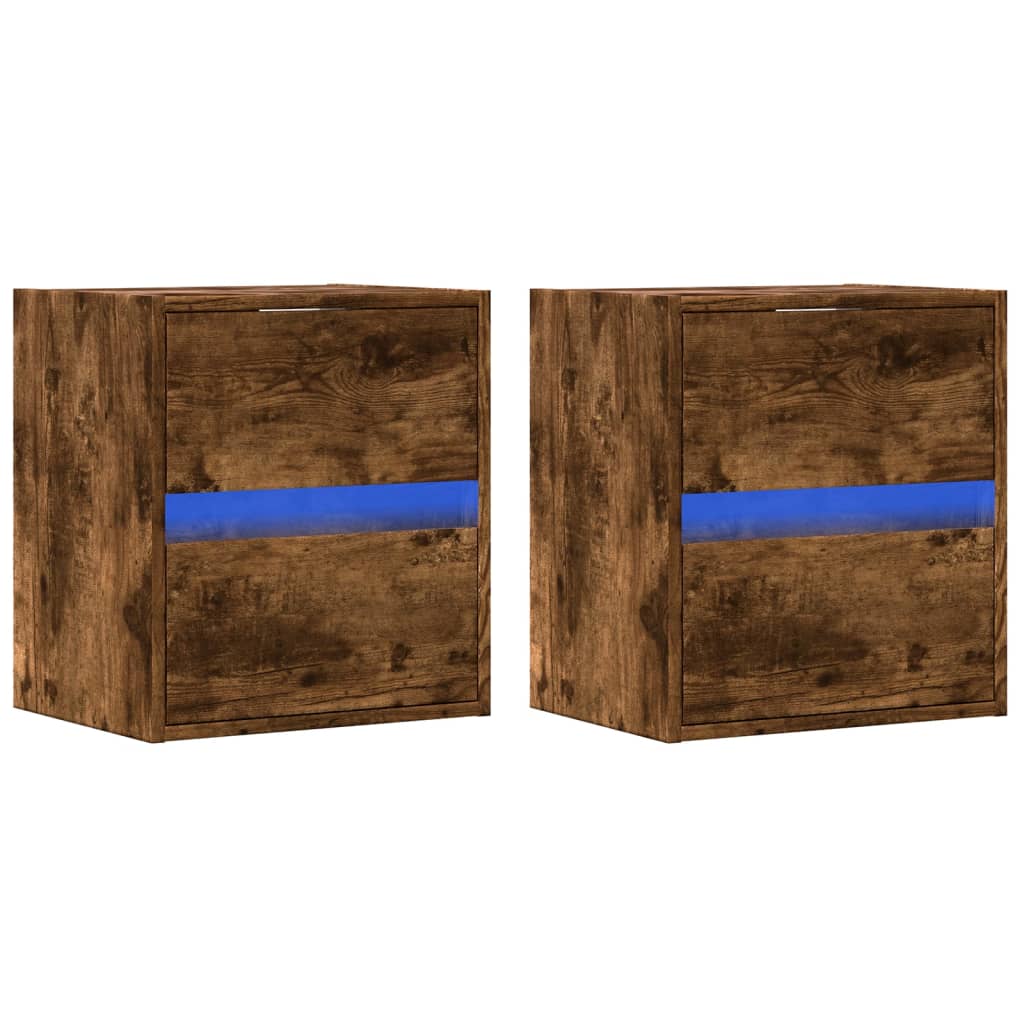 Meubles TV muraux et lumières LED 2 pcs chêne fumé 41x31x45 cm - XIOS