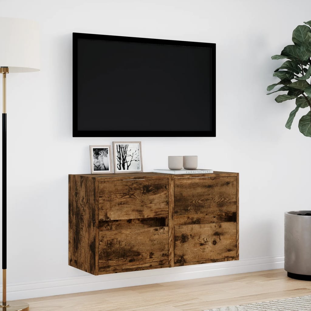 Meubles TV muraux et lumières LED 2 pcs chêne fumé 41x31x45 cm - XIOS