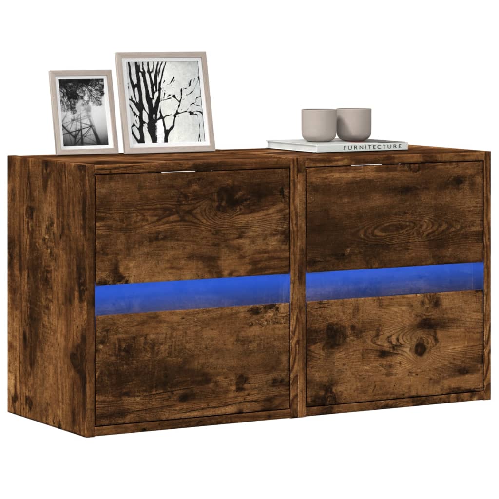 Meubles TV muraux et lumières LED 2 pcs chêne fumé 41x31x45 cm - XIOS