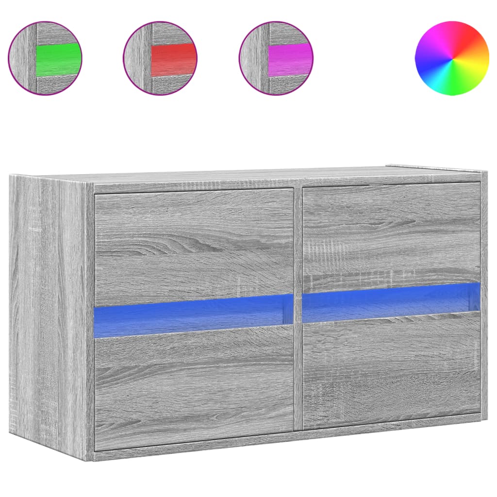 Meuble TV mural avec lumières LED sonoma gris 80x31x45 cm - XIOS