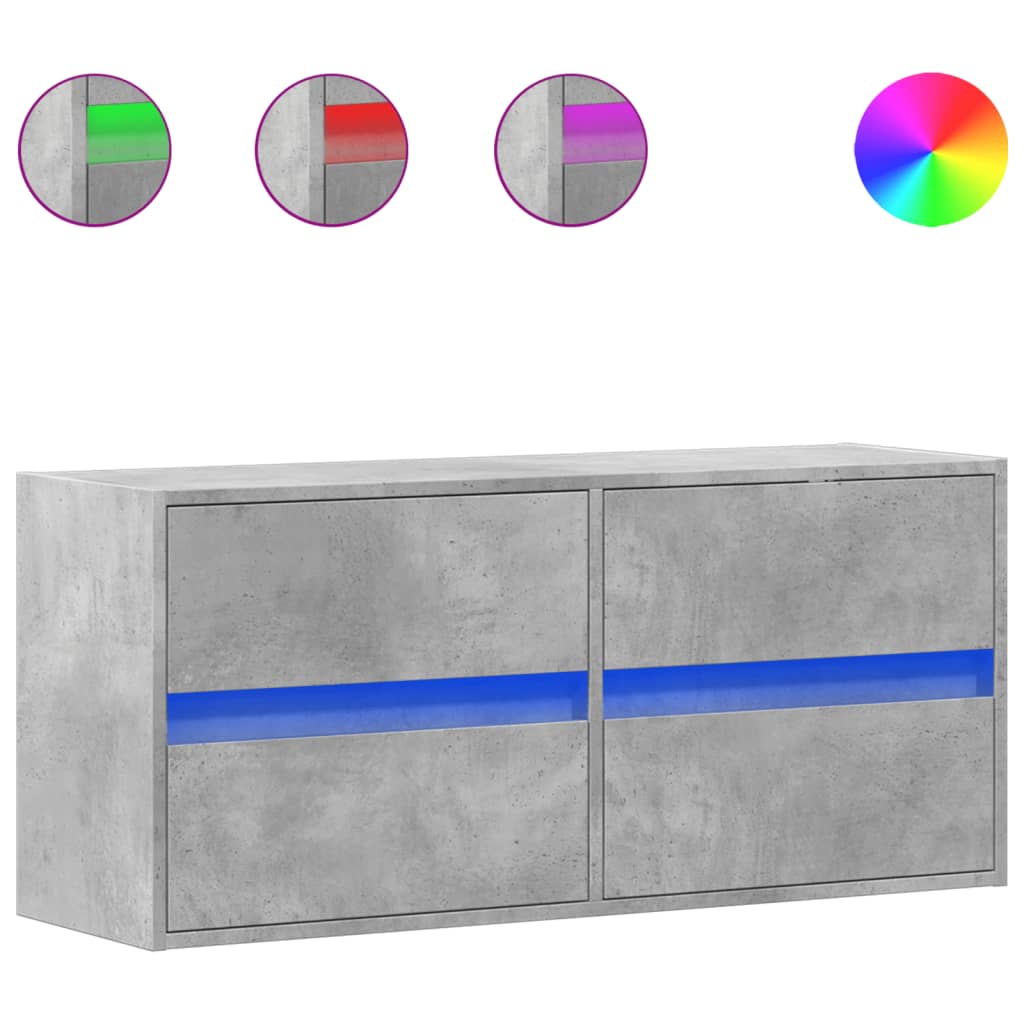 Meuble TV mural avec lumières LED gris béton 100x31x45 cm - XIOS