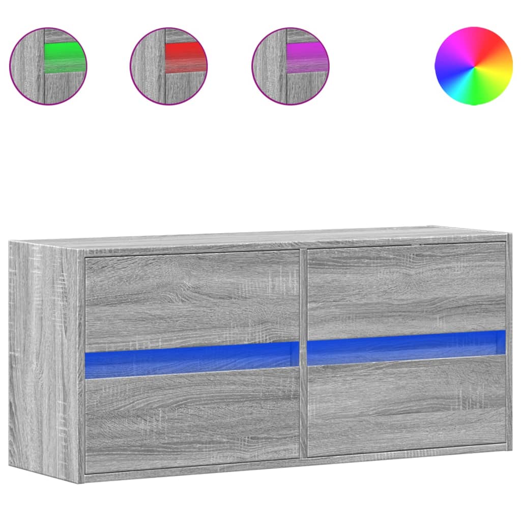 Meuble TV mural avec lumières LED sonoma gris 100x31x45 cm - XIOS