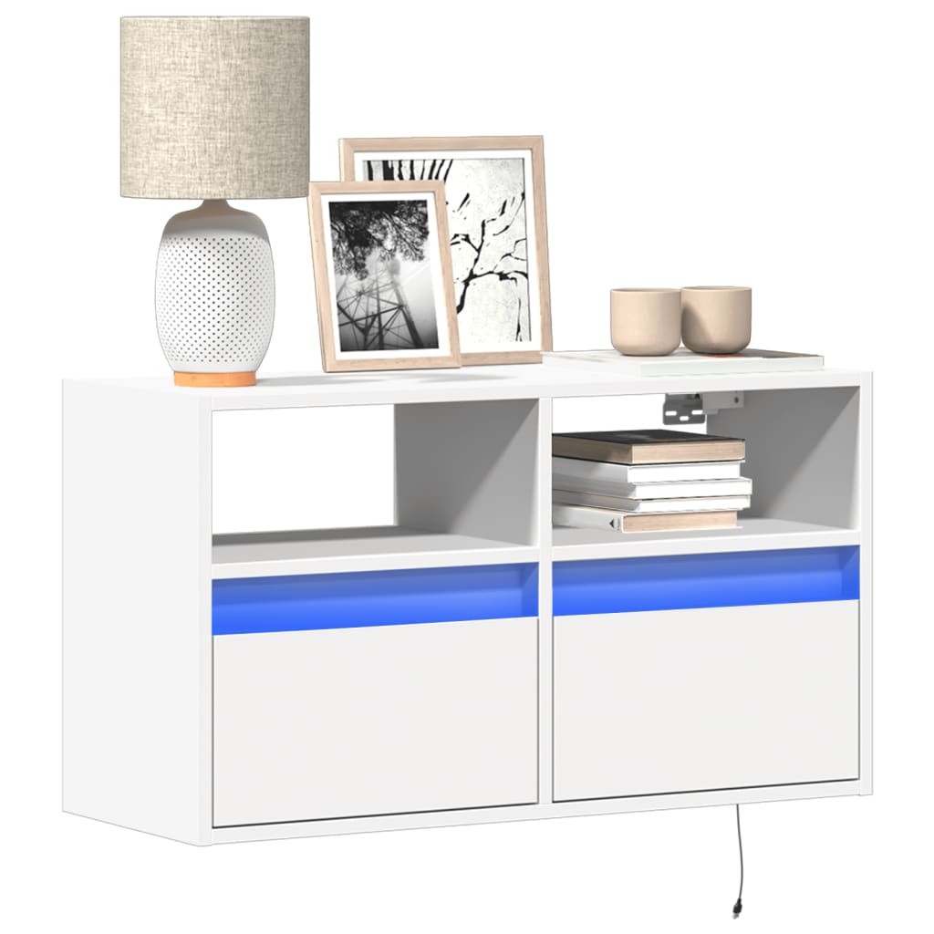 Meuble TV mural avec lumières LED blanc 80x31x45 cm - XIOS