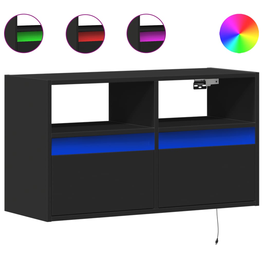 Meuble TV mural avec lumières LED noir 80x31x45 cm - XIOS