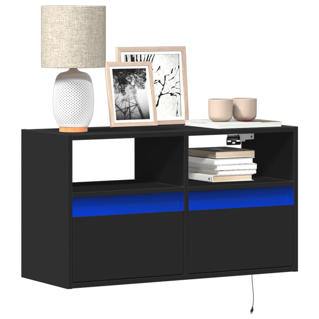 Meuble TV mural avec lumières LED noir 80x31x45 cm - XIOS