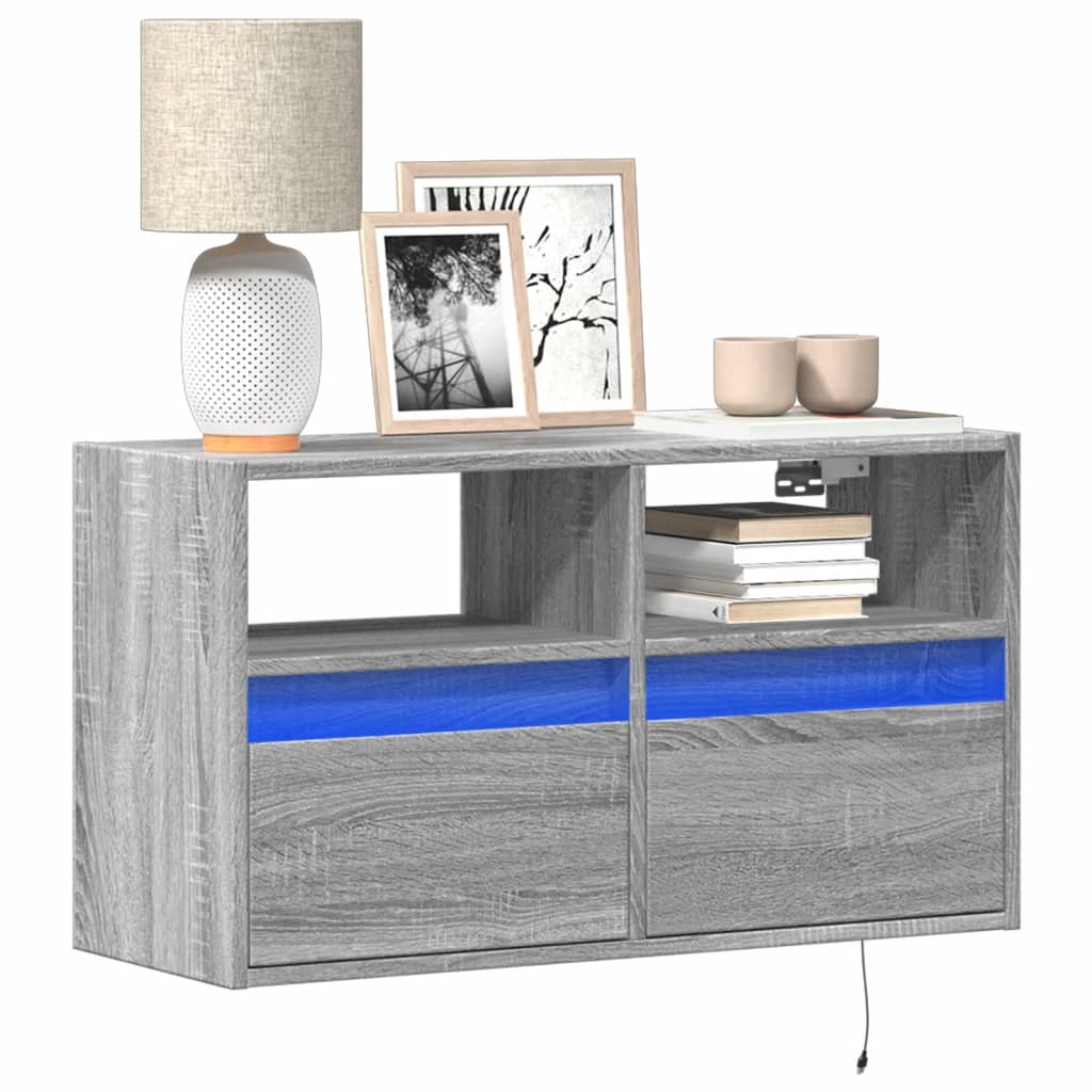 Meuble TV mural avec lumières LED sonoma gris 80x31x45 cm - XIOS