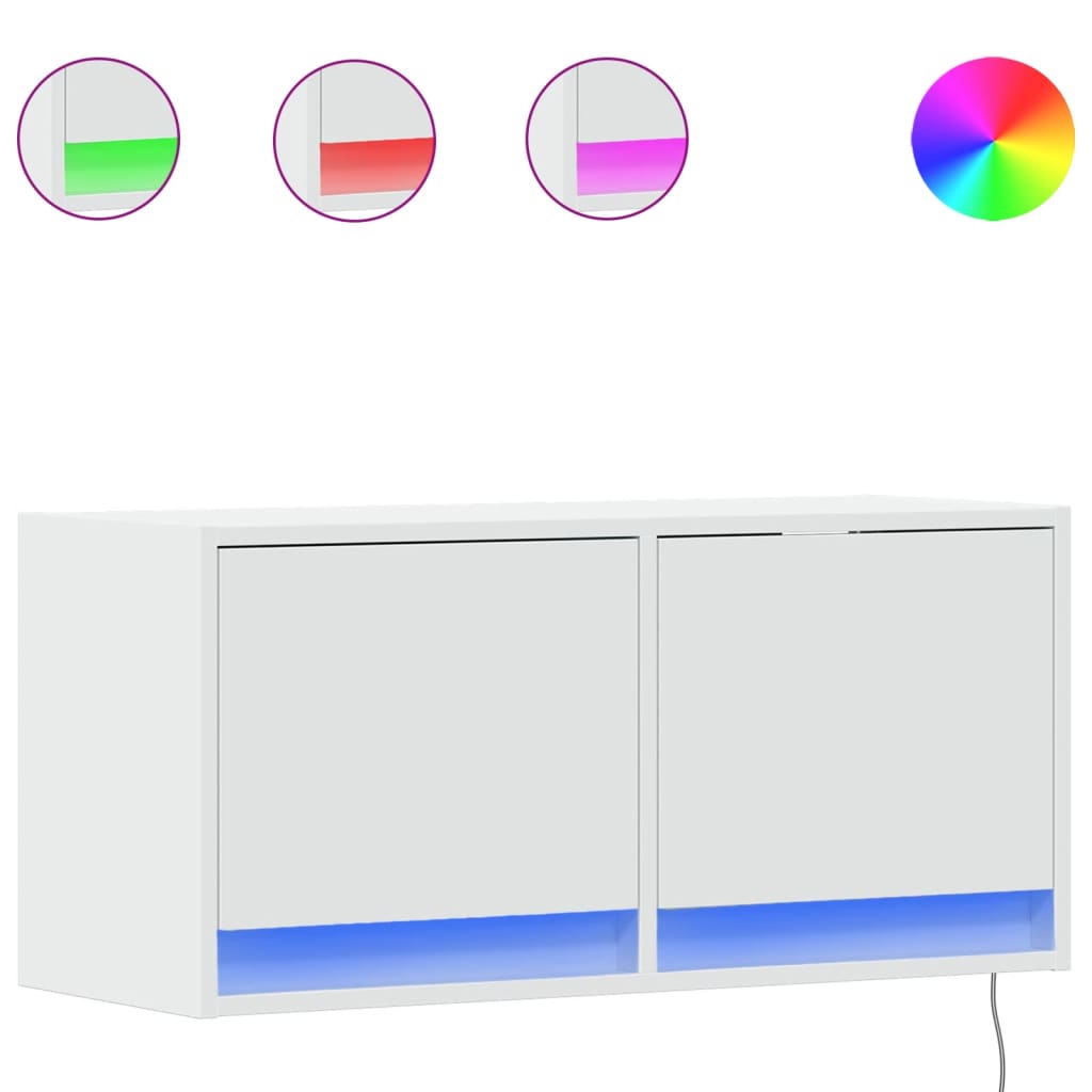 Meuble TV mural avec lumières LED blanc 80x31x35 cm - XIOS