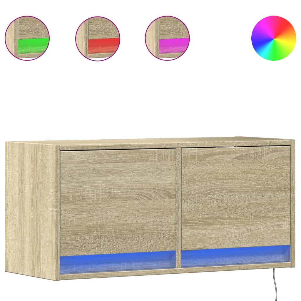 Meuble TV mural avec lumières LED chêne sonoma 80x31x35 cm - XIOS