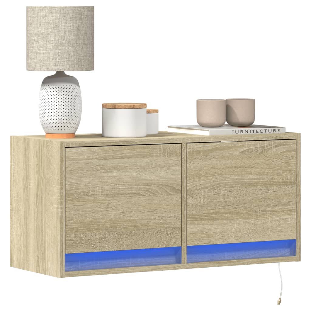 Meuble TV mural avec lumières LED chêne sonoma 80x31x35 cm - XIOS