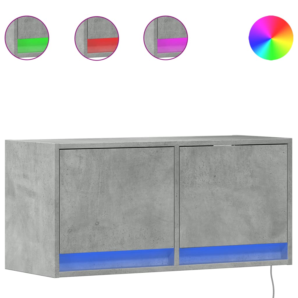 Meuble TV mural avec lumières LED gris béton 80x31x35 cm - XIOS