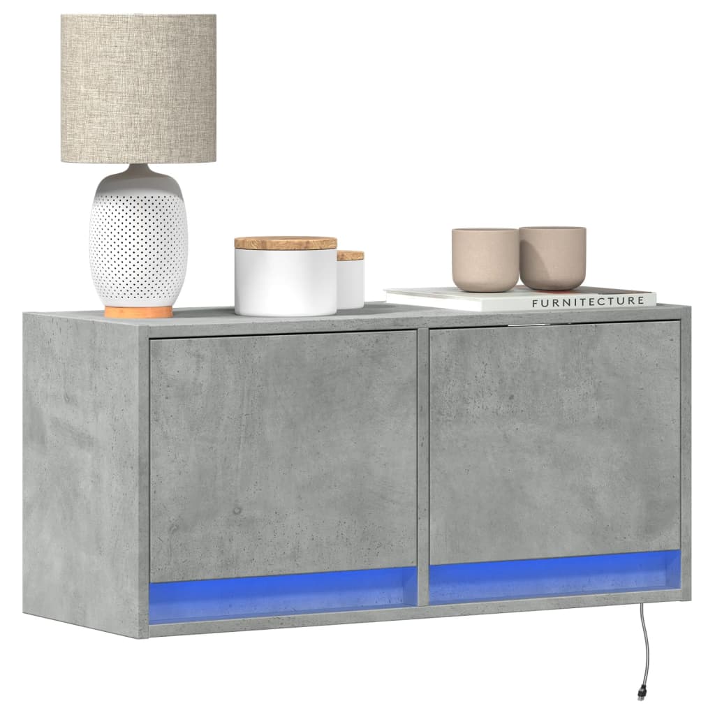 Meuble TV mural avec lumières LED gris béton 80x31x35 cm - XIOS