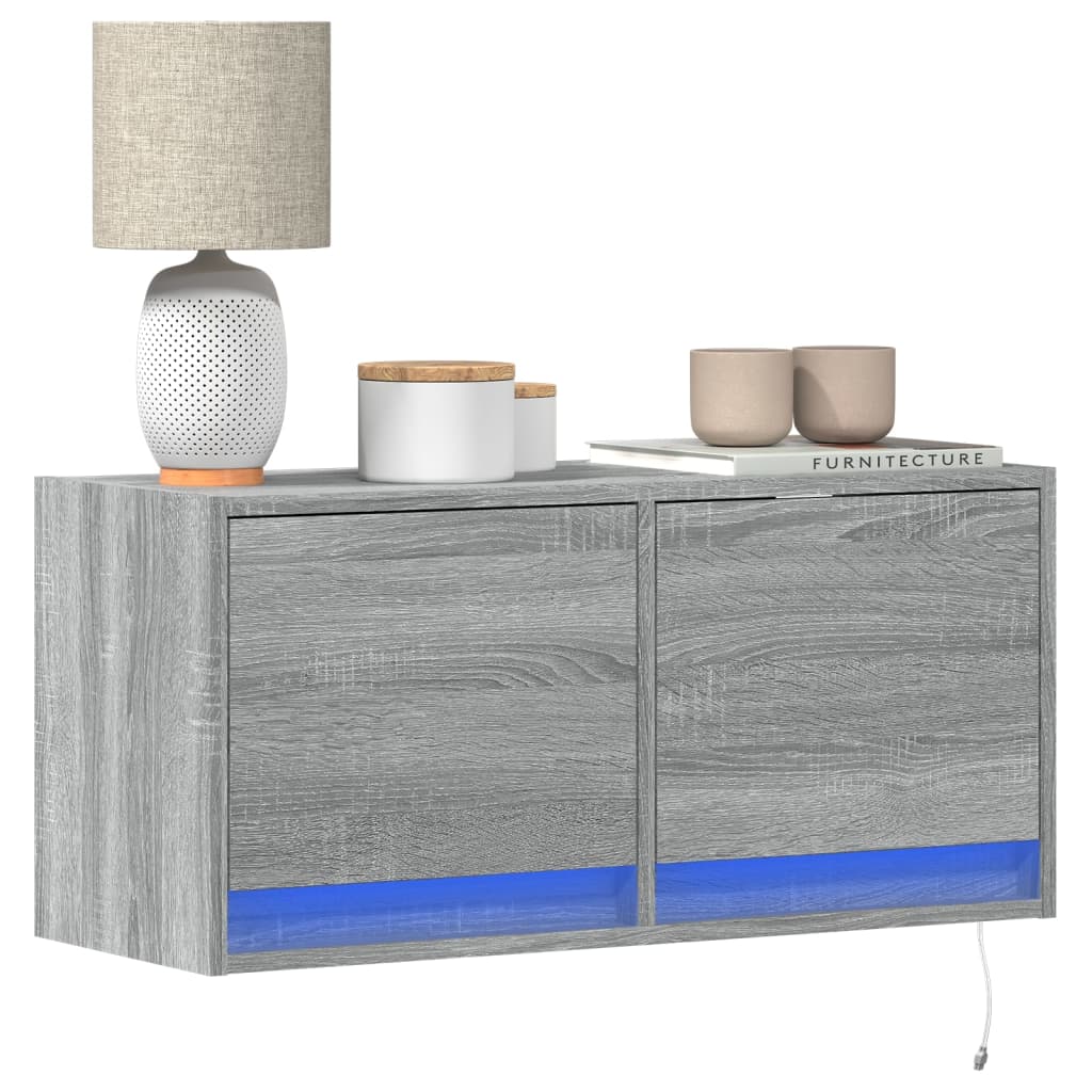 Meuble TV mural avec lumières LED sonoma gris 80x31x35 cm - XIOS