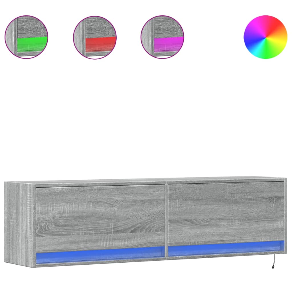 Meuble TV mural avec lumières LED sonoma gris 140x31x38 cm - XIOS