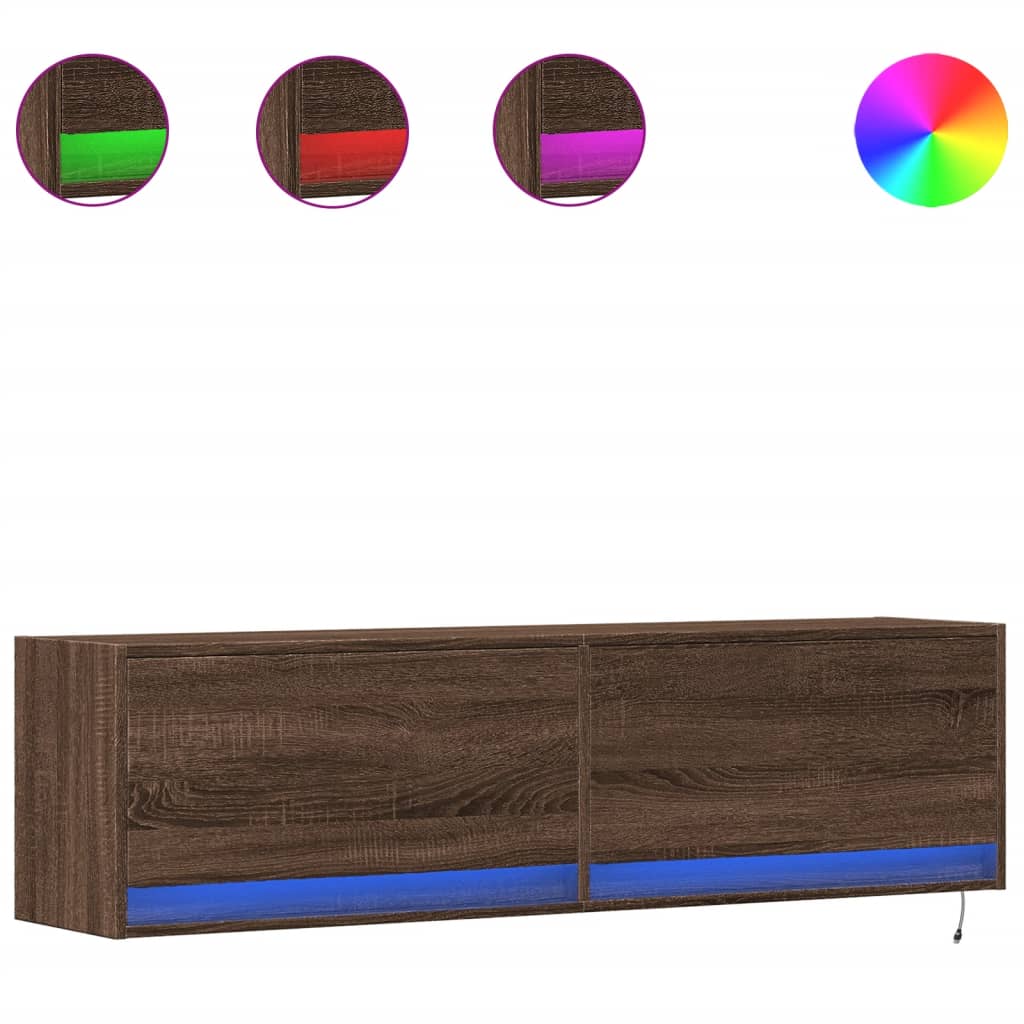 Meuble TV mural avec lumières LED chêne marron 140x31x38 cm - XIOS