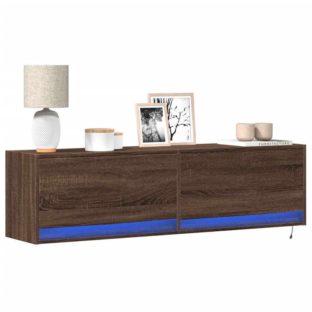 Meuble TV mural avec lumières LED chêne marron 140x31x38 cm - XIOS