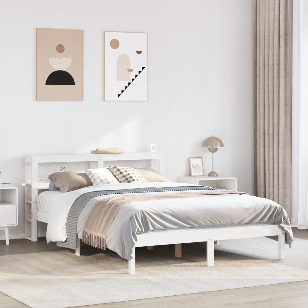 Cadre de lit sans matelas blanc 140x200 cm bois de pin massif - XIOS