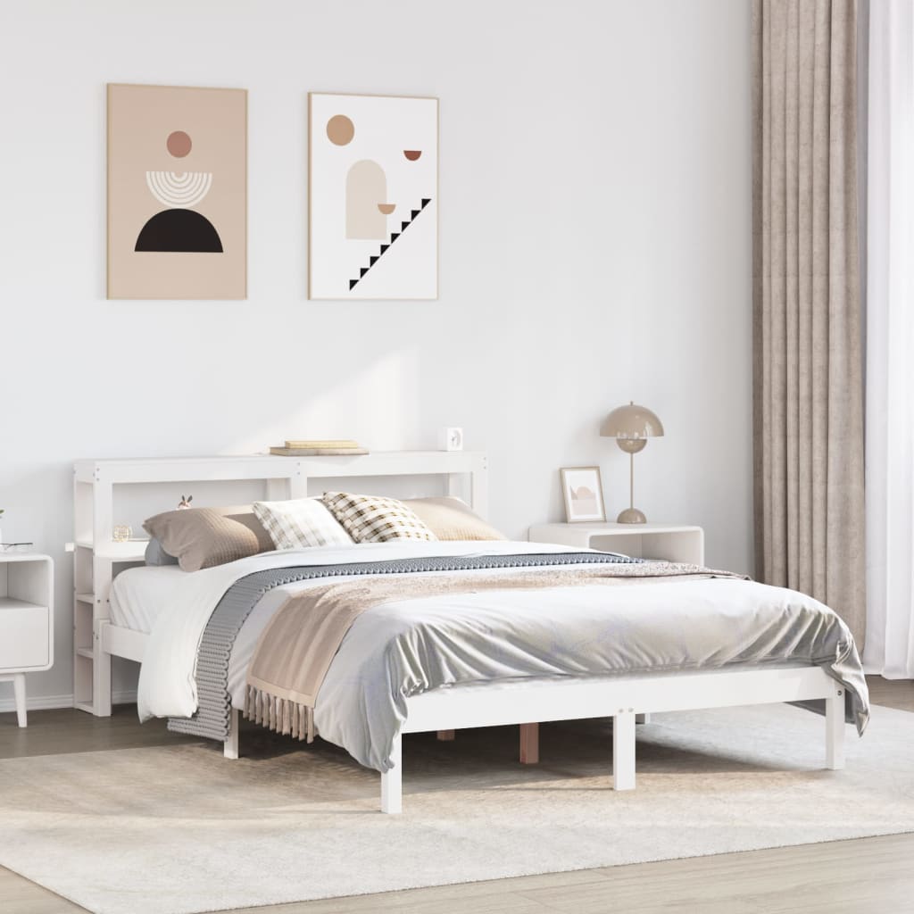 Cadre de lit sans matelas blanc 160x200 cm bois de pin massif - XIOS