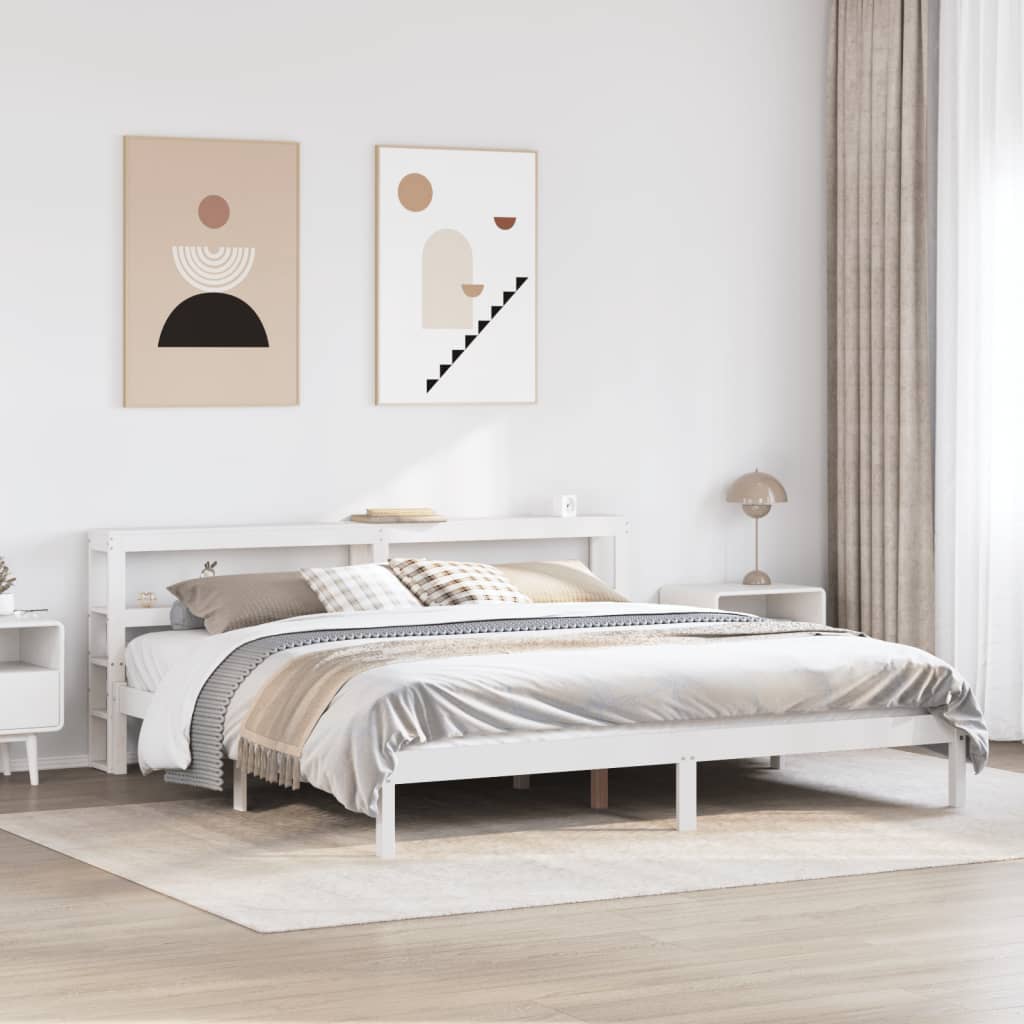 Cadre de lit sans matelas blanc 200x200 cm bois massif de pin - XIOS