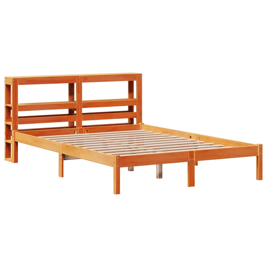 Cadre de lit et tête de lit sans matelas cire marron 135x190 cm - XIOS