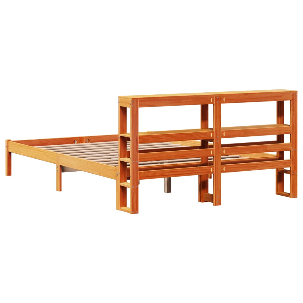 Cadre de lit et tête de lit sans matelas cire marron 135x190 cm - XIOS