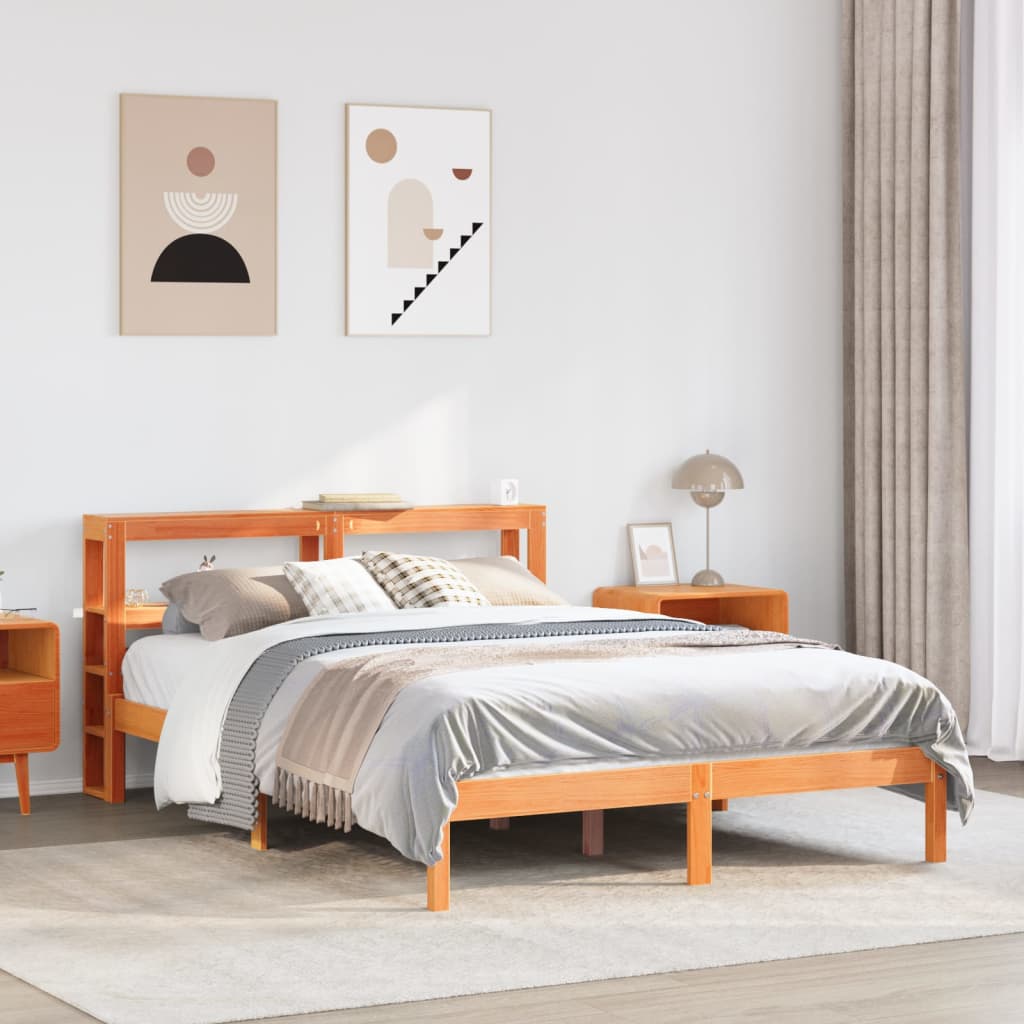 Cadre de lit et tête de lit sans matelas cire marron 140x200 cm - XIOS