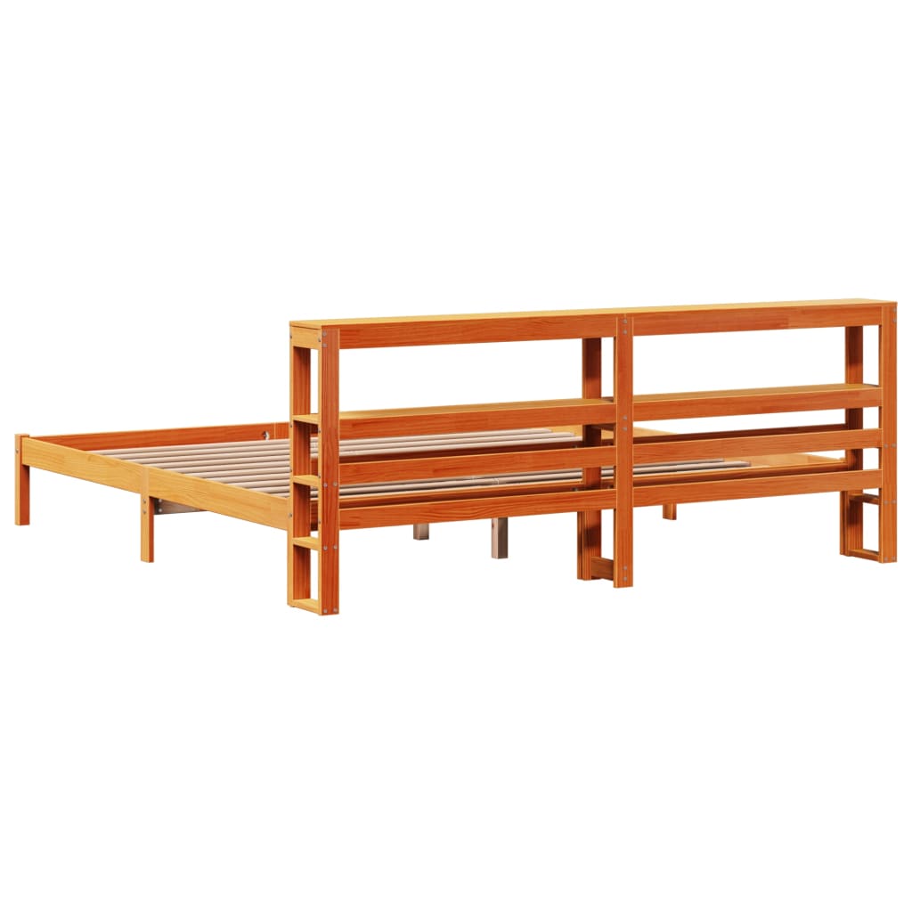 Cadre de lit et tête de lit sans matelas cire marron 200x200 cm - XIOS