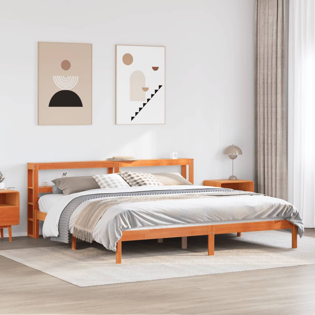 Cadre de lit et tête de lit sans matelas cire marron 200x200 cm - XIOS