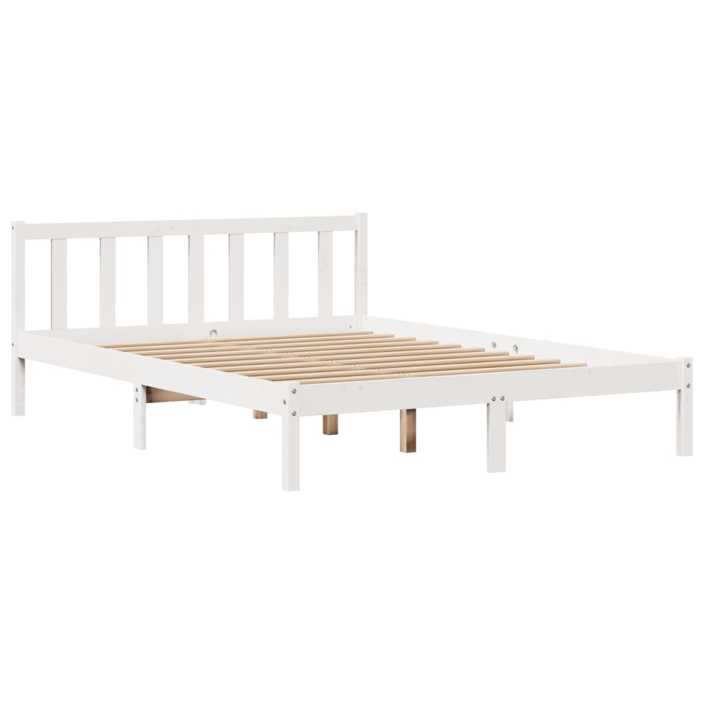 Cadre de lit sans matelas blanc 150x200 cm bois de pin massif - XIOS