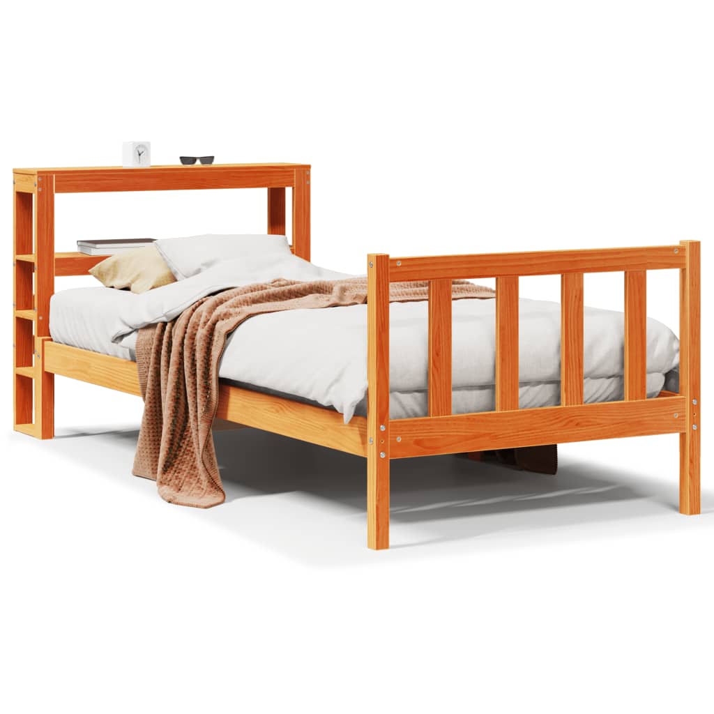 Cadre de lit avec tête de lit sans matelas cire marron 90x190cm - XIOS