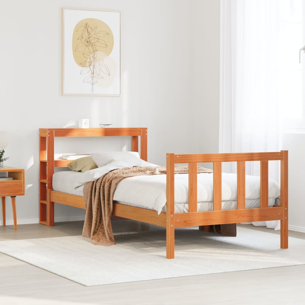 Cadre de lit avec tête de lit sans matelas cire marron 90x190cm - XIOS