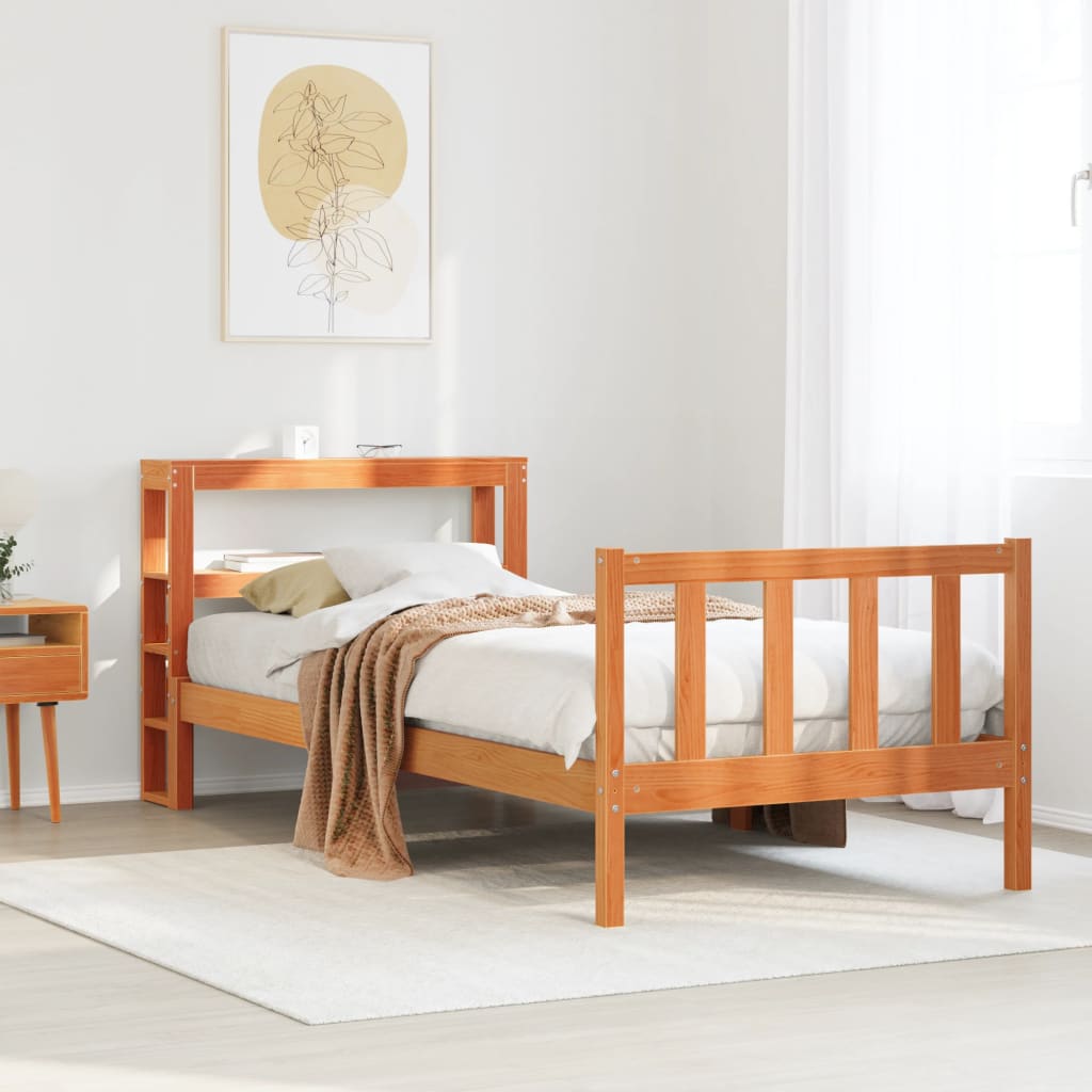 Cadre de lit et tête de lit sans matelas cire marron 100x200 cm - XIOS