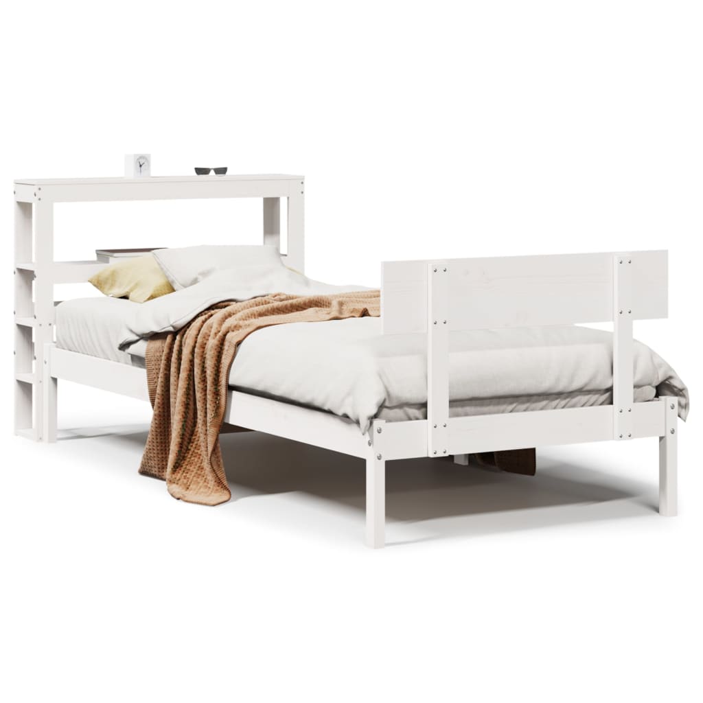 Cadre de lit sans matelas blanc 90x190 cm bois de pin massif - XIOS