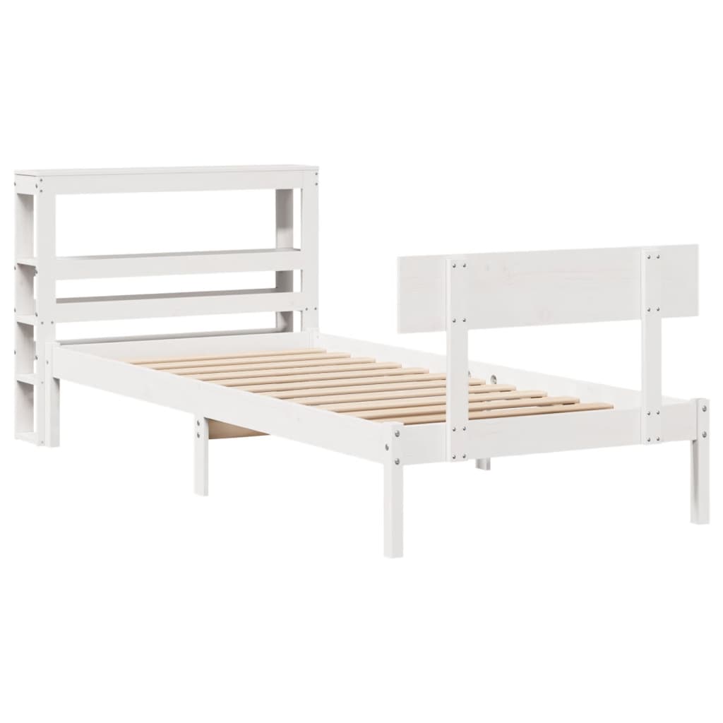 Cadre de lit sans matelas blanc 90x190 cm bois de pin massif - XIOS