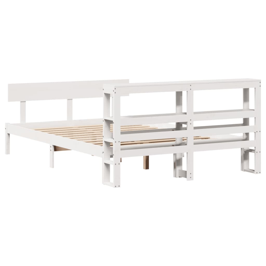 Cadre de lit sans matelas blanc 140x190 cm bois de pin massif - XIOS