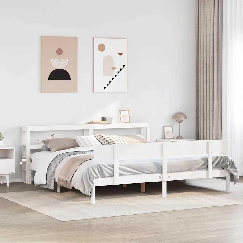 Cadre de lit sans matelas blanc 180x200 cm bois massif de pin - XIOS
