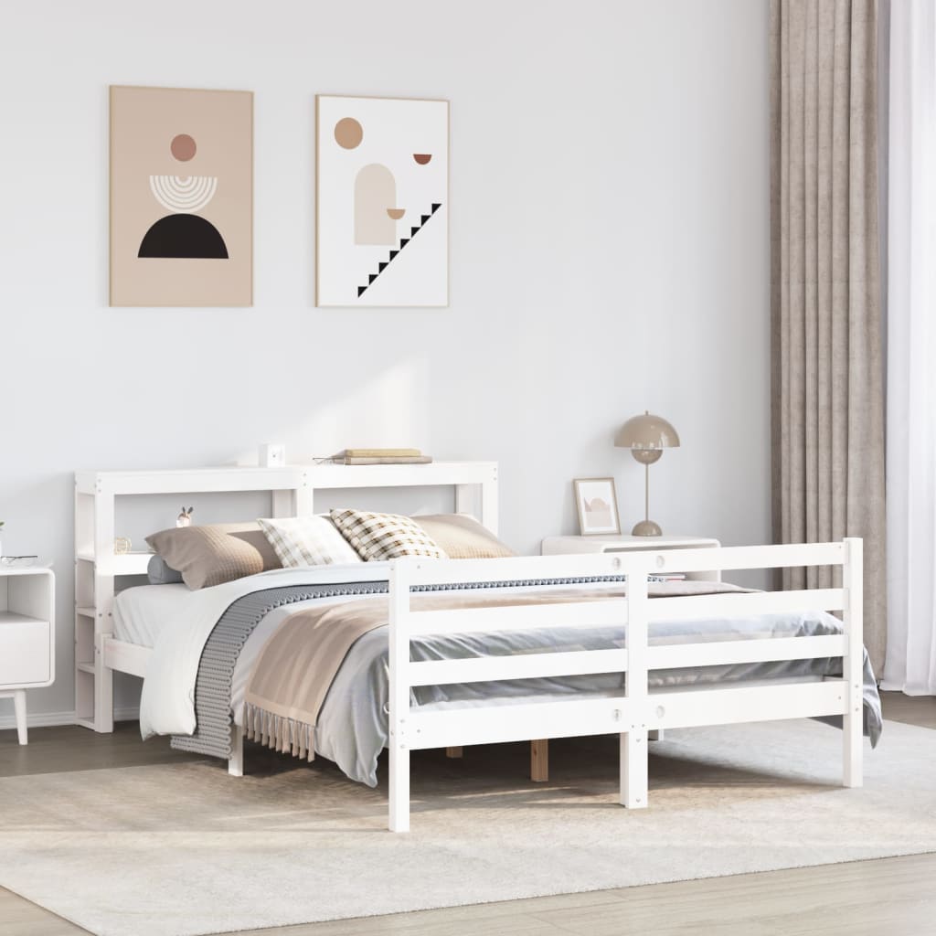 Cadre de lit sans matelas blanc 160x200 cm bois de pin massif - XIOS