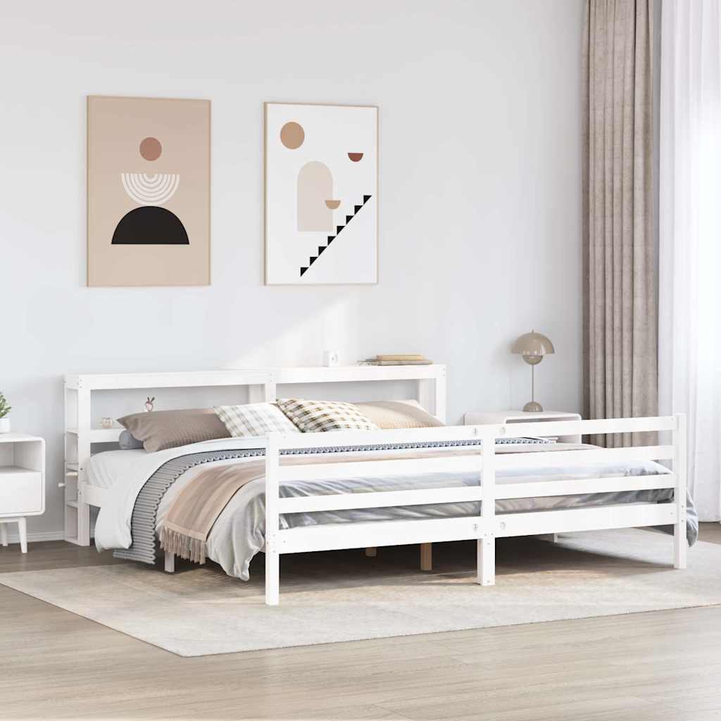 Cadre de lit sans matelas blanc 200x200 cm bois massif de pin - XIOS
