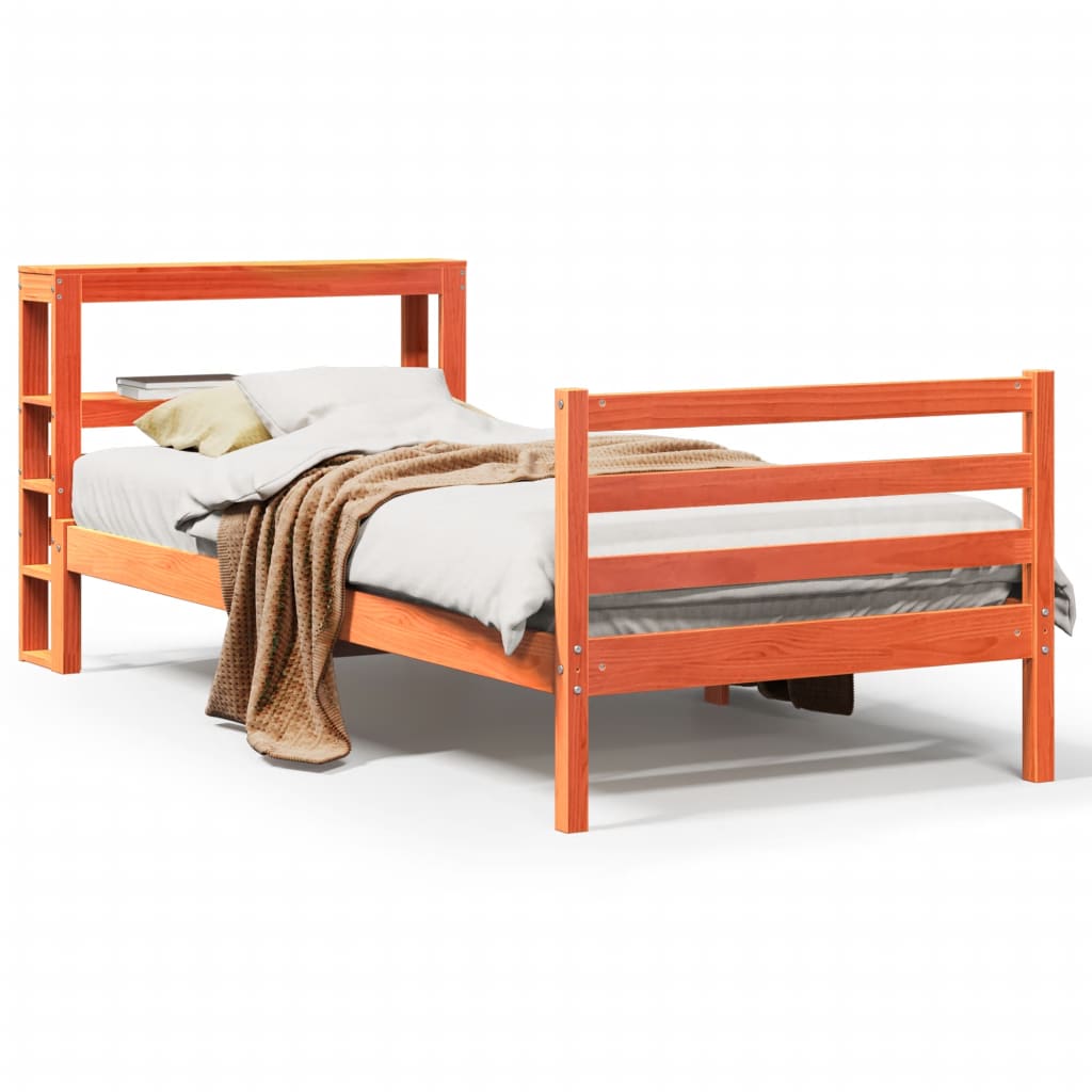 Cadre de lit sans matelas cire marron 90x190 cm bois pin massif - XIOS