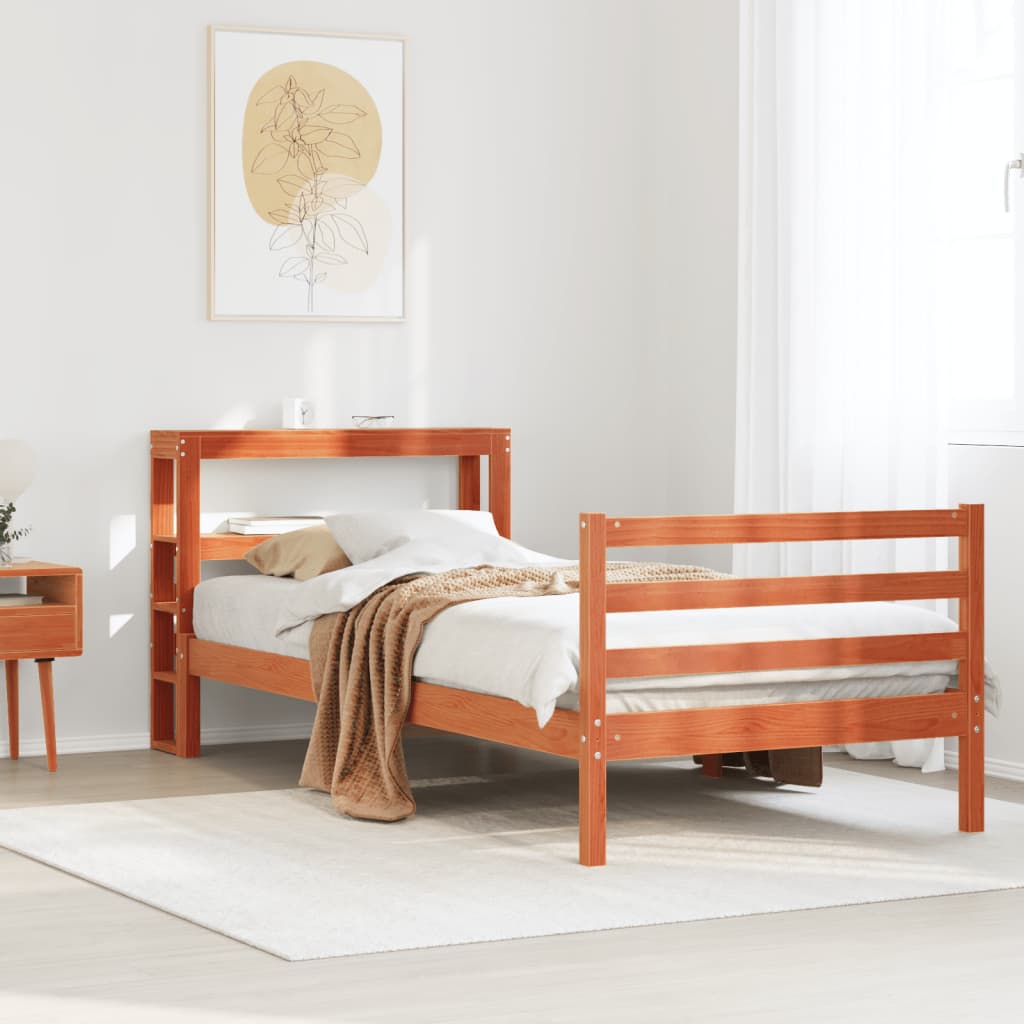 Cadre de lit sans matelas cire marron 90x190 cm bois pin massif - XIOS