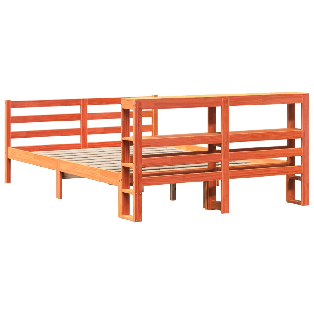 Cadre de lit sans matelas cire marron 150x200cm bois pin massif - XIOS